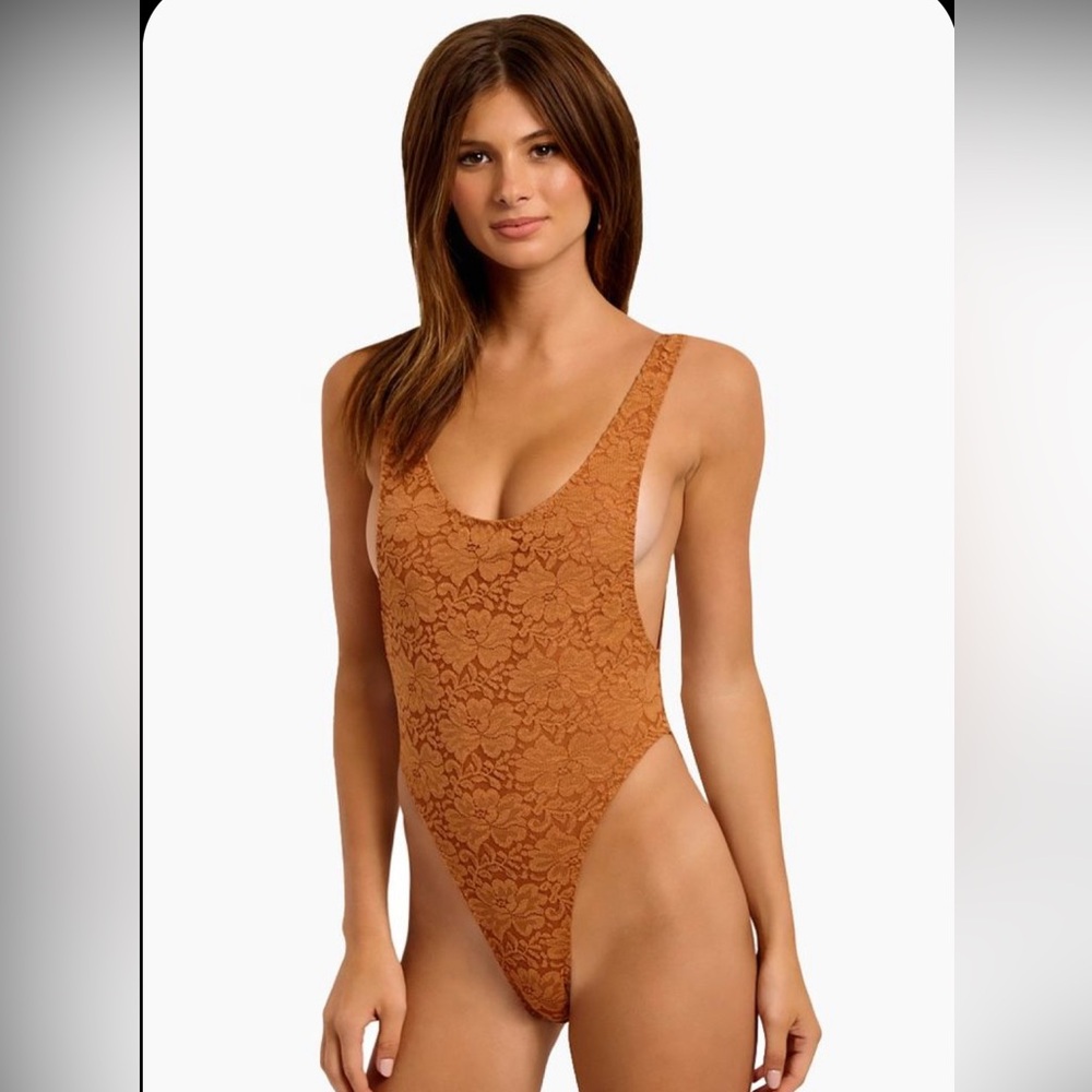 Only Hearts Women's Orange Bodysuit Hot AS Hell bronze lace body suit.
